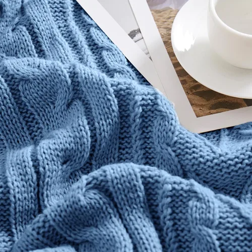 Miniatura 5 de Aormenzy - Manta de punto trenzado azul polvo para sofá, cama, sillón, manta de acrílico tejida, manta suave y acogedora, 50 x 60 pulgadas