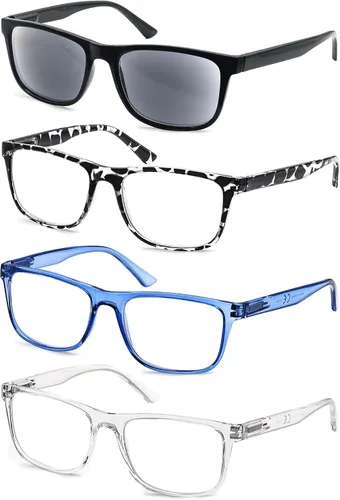 Miniatura 10 de Gafas de lectura 1.50 de gran tamaño cuadradas para hombres lectores marco negro paquete de 4, anteojos cómodos y ligeros para leer con bisagra
