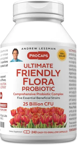 Miniatura 8 de ANDREW LESSMAN Ultimate Friendly Flora Probiotic 30 cápsulas – 25 mil millones de UFC, mezcla completa de cinco cepas probióticas, potente apoyo