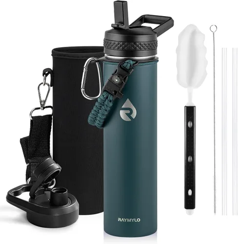Miniatura 10 de RAYMYLO Botella de agua aislada de 24 onzas, de acero inoxidable con triple pared al vacío (fría durante 48 horas, caliente durante 24 horas), a