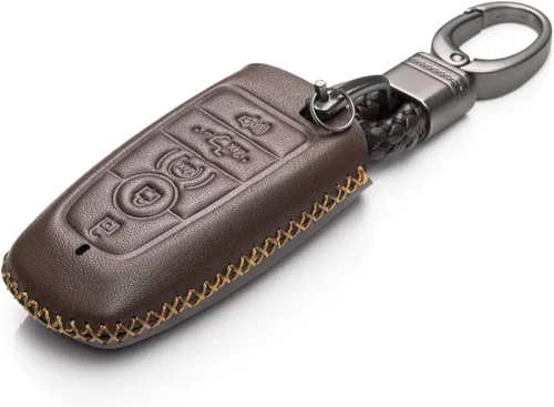 Miniatura 2 de Vitodeco Funda de piel para llave inteligente con llavero compatible con Ford (modelos 2018 - 2026) - 5 botones, marrón