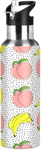 Miniatura 8 de Peaches Bananas Polka Dot Insulated Stainless Steel Water Bottle with Straw 20 Oz, BPA-Free Sports Water Bottle Leakproof Water Bottles