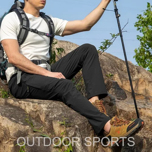 Miniatura 7 de Pantalones de senderismo para hombre con cinturón, secado rápido, ligeros, impermeables, con bolsillos con cremallera
