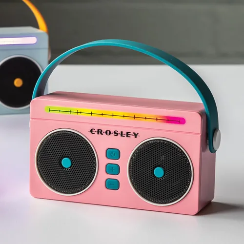 Miniatura 6 de Crosley CR3050A-FG Mini Boombox Altavoz Bluetooth Portátil Retro con Luces LED, Flamingo