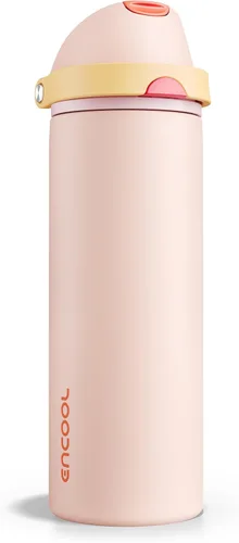 Miniatura 62 de ENCOOL Botella de agua aislada con popote, botella de agua de acero inoxidable con tapa de botón, a prueba de fugas y sin BPA, mantiene el frío Atún