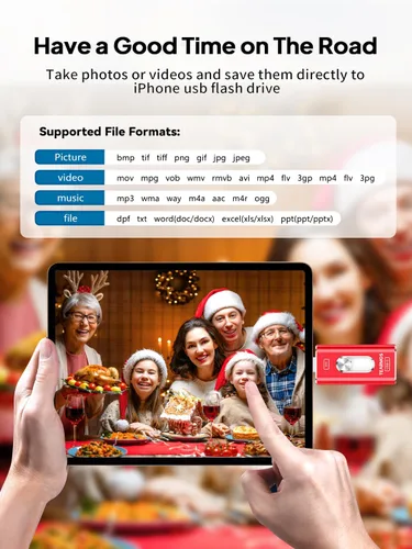 Miniatura 7 de Memoria Stick de 256 GB para iPhone Flash Drive, almacenamiento de teléfono para fotos y videos, copia de seguridad de archivos, compatible con Rojo