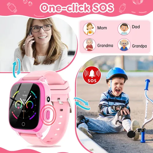 Miniatura 3 de cjc Reloj inteligente 4G para niños, incluye llamada de 2 vías, alertas SOS, controles parentales, juegos, cámara, alarma, música para niños, reloj