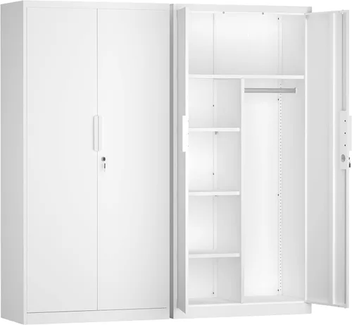Miniatura 12 de IRONFFICE Locking Cabinet Wall Mounted, Metal Storage Cabinet with Keys, Tool Garage Storage Cabinet with Lockable Doors, Hanging Wall Cabinet for