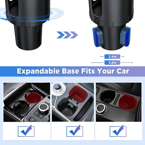 Miniatura 6 de OUTXE Expansor doble para portavasos de automóvil, adaptador de bebida multifunción ajustable expandible para asiento automotriz, camión, caravana