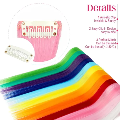 Miniatura 4 de FELENDY 12 extensiones de cabello con clip de color, lacio, ondulado, sintético, para mujer, verde claro