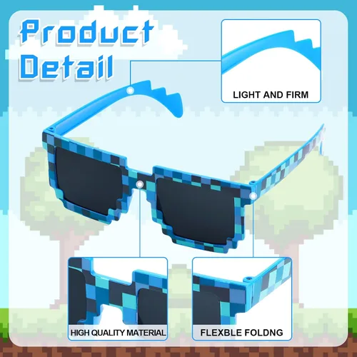 Miniatura 4 de CCINEE Paquete de 12 lentes de sol Pixel de colores surtidos, recuerdos de fiesta de minero, lentes de sol retro para jugadores, lentes pixelados