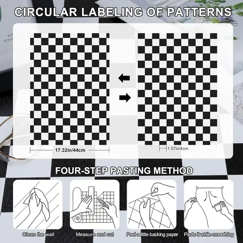 Miniatura 9 de Amiya Papel tapiz a cuadros para despegar y pegar, papel de contacto de mosaico blanco y negro, un juego de 17.3 x 480 pulgadas, moderno papel