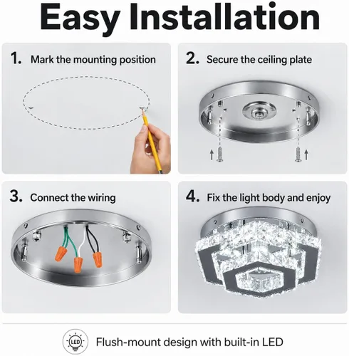 Miniatura 8 de Candelabro LED Moderno de Montaje al Ras Lámpara de Techo Candelabros de Cristal para Sala de Estar Dormitorio Comedor Cocina (6500K Blanco Frío)