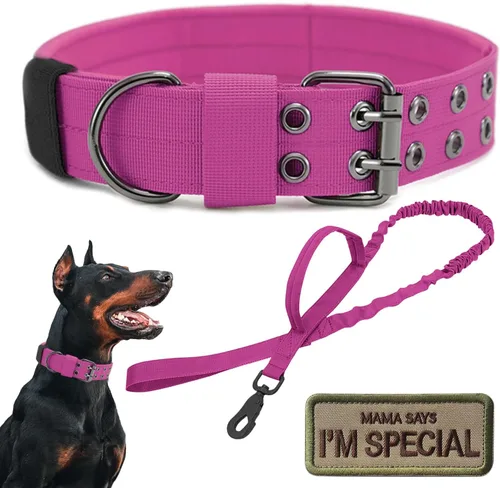 Miniatura 18 de Collar táctico para perro, collar militar ajustable para perro, collar de entrenamiento de nailon suave con parche, collares de hebilla de metal