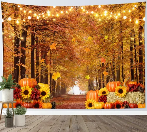 Miniatura 37 de HVEST Tapiz de Halloween para colgar en la pared, esqueleto de terror, cráneo, cementerio, calabaza, farol, bosque muerto, tapiz nocturno
