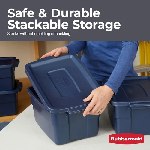 Miniatura 5 de Rubbermaid Roughneck Tote de 3 galones, paquete de 6, fabricado en EE.UU., índigo oscuro metálico, contenedores de almacenamiento de plástico