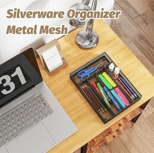 Miniatura 8 de Sedegn Organizador de cubiertos de malla de metal, organizador de cajones pequeños, bandeja de cubiertos para cajones de cocina, organizador de Negro