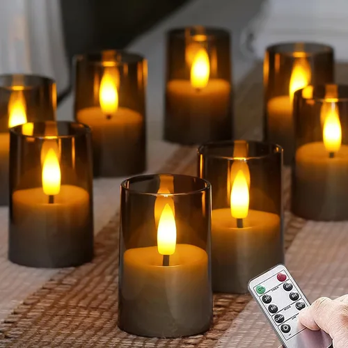 Miniatura 8 de Velas sin llama pequeñas de luz LED para té, votiva acrílica operada a batería 1.7" x 2.5" con control remoto y temporizador, paquete de 8 velas