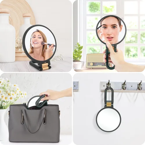 Miniatura 5 de 1 espejo de viaje con aumento, espejo de mano con mango - Espejo de mano de doble cara con 1 aumento de 20x y mango plegable, espejo de mano