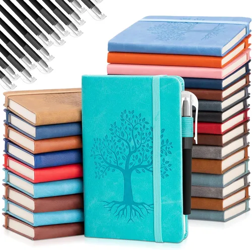 Miniatura 10 de Estune Tree Cuadernos Pequeños de Cuero con Soporte para Bolígrafo, Cuadernos de Bolsillo de Tapa Dura, Cuadernos Temáticos Bonitos con Rayas