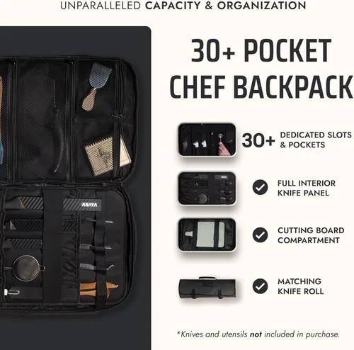 Miniatura 2 de Asaya - Mochila para cuchillos de chef con bolsa enrollable para 20 cuchillos de bolsillo - Más de 30 bolsillos para cuchillos - Los cuchillos