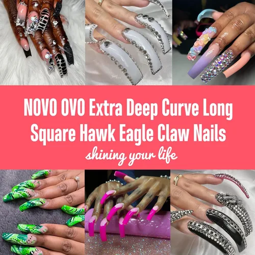 Miniatura 6 de NOVO OVO Halloween 500 piezas Puntas de uñas postizas curvas Hawk transparentes extra súper extremas de curva profunda y media, puntas de garra