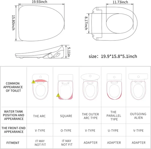 Miniatura 2 de X3 Asiento de inodoro de bidé, asiento de inodoro inteligente alargado con secador de aire, accesorio de bidé para inodoro con agua tibia con cierre