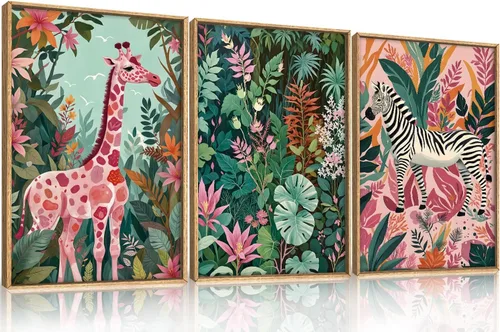 Miniatura 49 de Aryroi Juego de arte de pared en lienzo abstracto grande con marco floral, estilo bohemio, retro, neutro, flores silvestres, arte botánico de flores