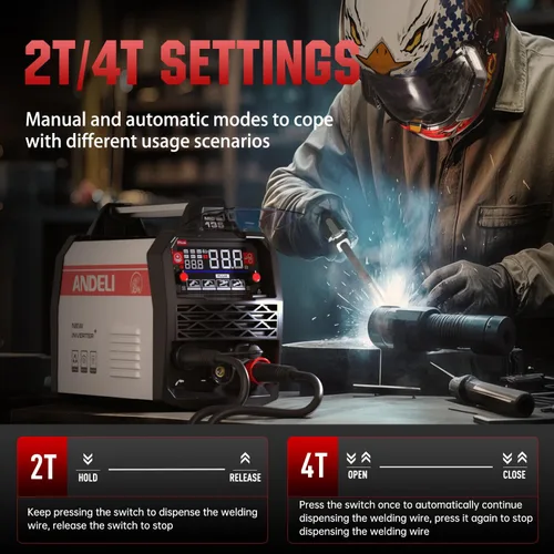 Miniatura 6 de ANDELI Soldador MIG 135A 110V/220V, PULSE Flux Core MIG/Lift Tig/Stick Máquina de soldadura MIG sin gas 3 en 1 con sinergia, pantalla LED grande