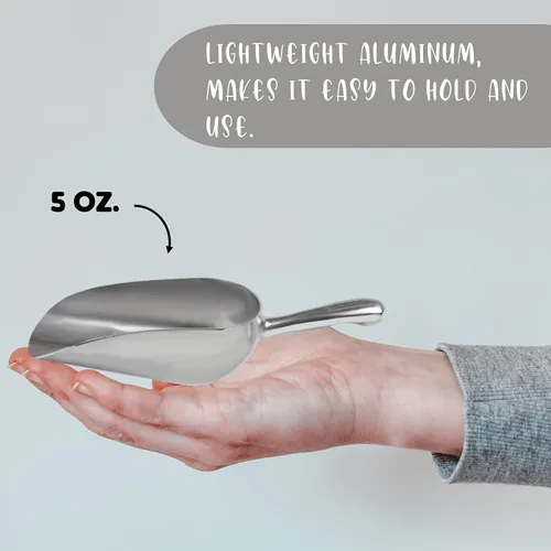 Miniatura 6 de Cuchara de aluminio fundido, 5 onzas, fondo redondo, pequeña cuchara de hielo para uso multiusos, con mango de ranura para dedos