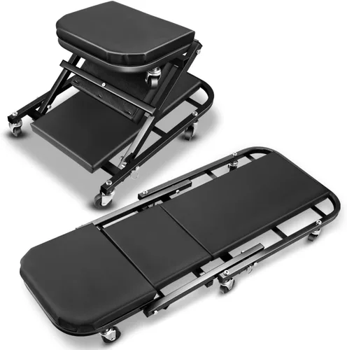 Miniatura 7 de Camilla Mecánica Plegable, 2 en 1 Camilla Mecánica Z con Ruedas para Garaje y Asiento, Silla de Mecánico con Rodillos de 36 Pulgadas para Debajo