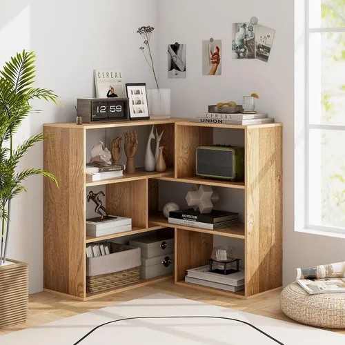 Miniatura 5 de Tangkula Estantería de 6 cubos, 2 piezas separables en el suelo, estantería horizontal abierta, estante de almacenamiento multifuncional para sala