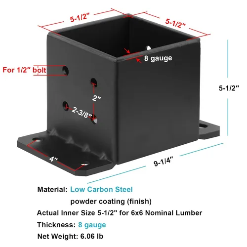 Miniatura 2 de 2 PCS Bases para Postes de 6x6, Soportes para Postes de 6x6 Calibre 8, Anclaje para Postes de Concreto Resistente Soporte de Pérgola para Terraza