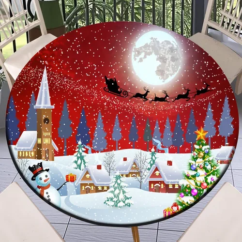 Miniatura 47 de Round Fitted Tablecloth with Elastic Outdoor Table Cover Round Elastic Tablecloths for Tables Waterproof Wipeable Table Cloths for