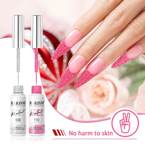 Miniatura 4 de RARJSM Gel Liner - Esmalte de uñas de gel reflectante con purpurina para arte de uñas, pincel fino, plateado, neón, rosa intenso, pintura