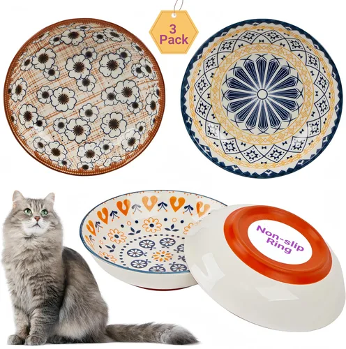 Miniatura 8 de Paquete de 3 cuencos antideslizantes para gatos, cuencos de cerámica para gatos que no se derraman, juego de platos de 5.5 pulgadas para gatos