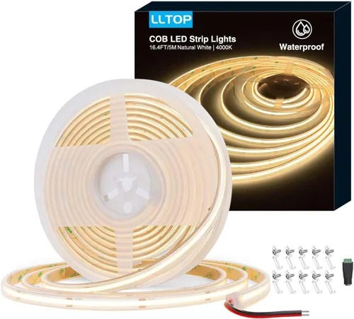 Miniatura 8 de LLTOP Tira de luces LED COB Impermeable IP67 DC24v Luz blanca del día 6000K 5m/16.4 pies Alto CRI 92Ra+ Tira de luces LED para exteriores Cortada