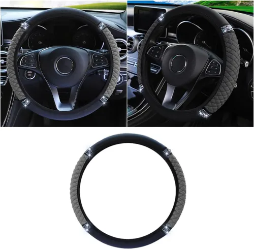 Miniatura 10 de Funda de cuero suave para volante, 15 pulgadas, con diamantes de imitación coloridos y elásticos para mujeres y niñas, accesorios de automóvil