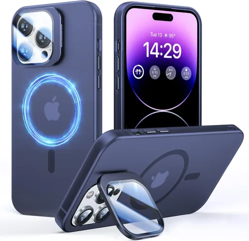 Miniatura 25 de Funda para iPhone 14 Pro, protección contra caídas de grado militar, compatible con MagSafe, soporte integrado y protector de lente de cámara, funda