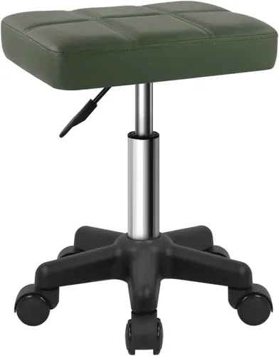 Miniatura 10 de FURWOO Taburete giratorio rectangular con ruedas, altura ajustable, silla giratoria para spa, salón de masaje, color negro