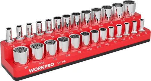 WORKPRO Organizador magnético para llaves de vaso, portavasos SAE de 1/4 pulgadas, bandejas para llaves de vaso con capacidad para 26 piezas de