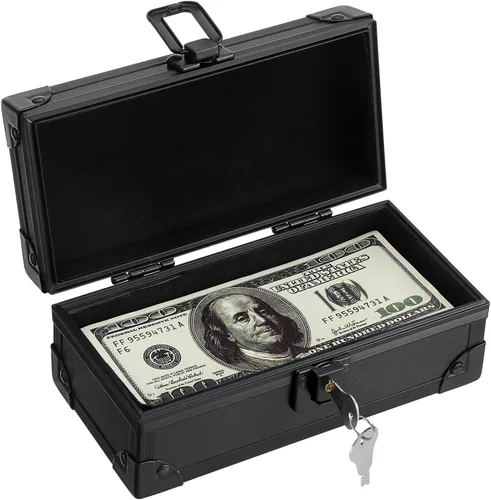 Miniatura 11 de Hipiwe Caja de Dinero con Cerradura, Caja de Dinero de Aleación de Aluminio para Almacenamiento de Dinero con Cerradura, Bandeja de Monedas de Una