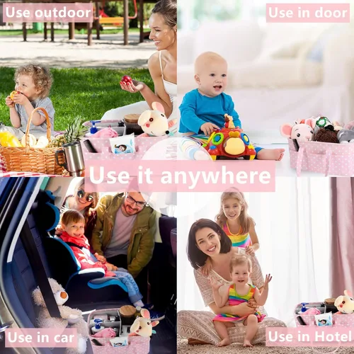 Miniatura 7 de Organizador de Pañales Rosa para Bebé Niña - Cesta Organizadora de Pañales Portátil Grande para Mesa de Cambio - Organizador de Pañales - Bolsa Tote