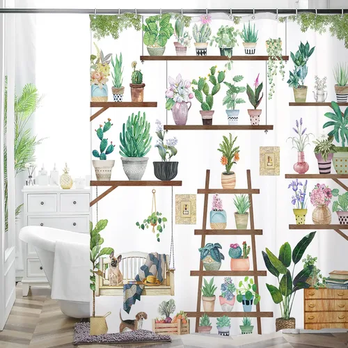 Miniatura 16 de HMS Happy Memories Cortina de Ducha con Estampado Floral Bohemio de Planta Boho, Tela de Poliéster para Decoración de Baño 72 x 72 Pulgadas