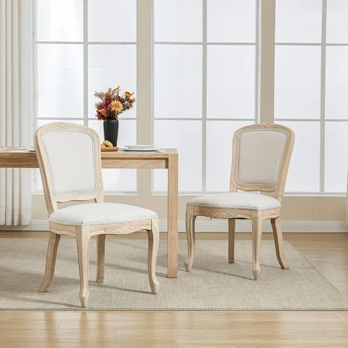 Miniatura 34 de Kmax Sillas de comedor estilo granja, patas de madera marrón, elegantes sillas de cocina copetudas, sillas de dormitorio francesas desgastadas