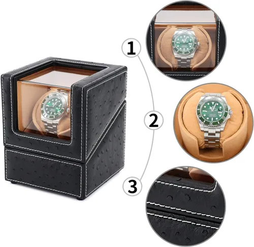 Miniatura 4 de Bobinadora automática de reloj individual para Rolex y otros relojes de lujo, enrollador automático con motor silencioso, exterior de cuero