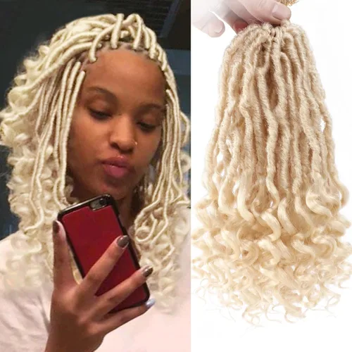 Miniatura 18 de Leeven 7 paquetes de rastas sintéticas con extremos rizados de 18 pulgadas, rastas de diosa preenrolladas para cabello de ganchillo, 84 hebras 1b#