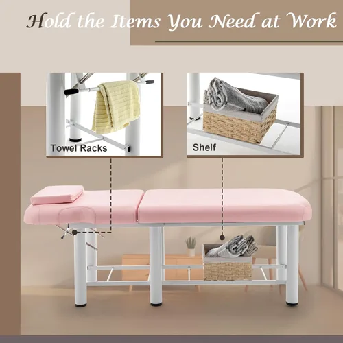 Miniatura 5 de Cama de masaje estacionaria profesional ajustable mesa de masaje cama de spa 73 x 27.5 pulgadas, mesa de terapia física estacionaria con cama de Rosa