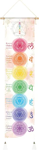 Miniatura 9 de DigiTizerArt Póster colgante en lienzo para meditación, 7 chakras y yoga, pintura tapiz colgante de pared blanco y negro 13.0 x 53.1 in (negro)