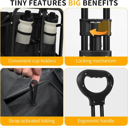 Miniatura 4 de Carrito plegable con ruedas, capacidad de 220 libras, ligero y portátil con mango flexible para comestibles, deportes, jardín, campamento